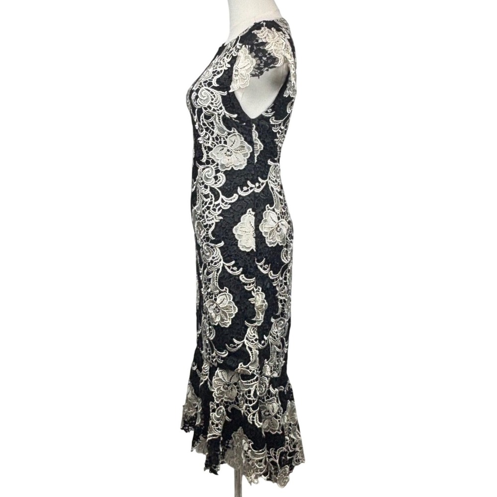 Alice + Olivia Lace Dress Black Cream Floral Mermaid Elegant Cocktail Classy 0 - Picture 6 of 14